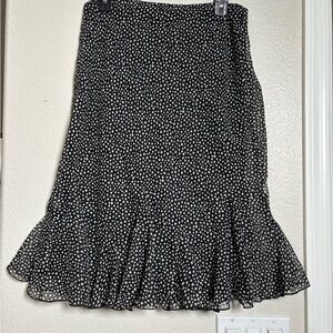 East 5th Black and White Polka Dot Midi Pull On Elastic Waist with Ruffle Hem.